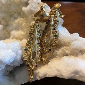 Vintage Gold Tone Byzantine Chunky Etruscan Revival Screwback Drop Earrings